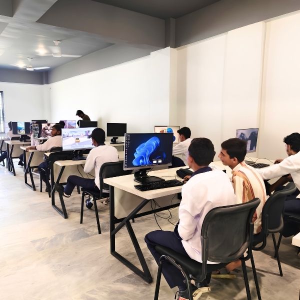 Children practicing at computers